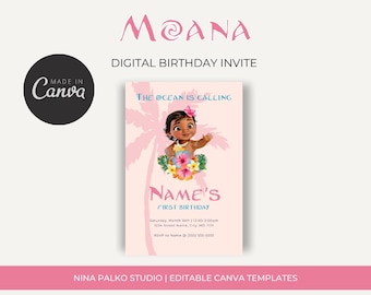 Moana Birthday Invitation: Editable Canva Template (Digital)