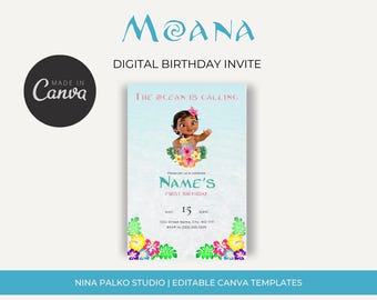 Moana Birthday Invitation: Editable CANVA Template (Digital Download)