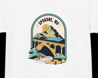 Spokane, WA Bridge Camiseta suave de algodón orgánico para mujer