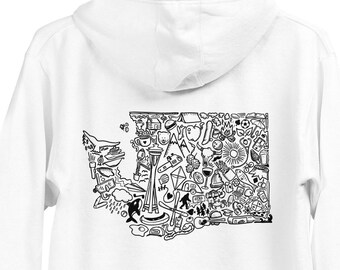 Estado de Washington Doodle Art (dibujado a mano) Sudadera con capucha súper suave - PNW Love!