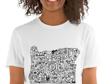 Oregon State Doodle Art (dibujado a mano) camiseta unisex de manga corta PNW Love!