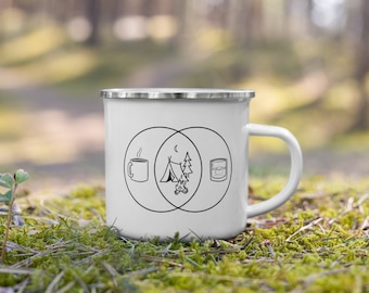 Café / Whisky / Camping Venn Diagrama Taza de esmalte