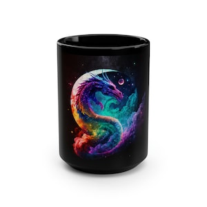 Rainbow Dragon Galaxy Moon - Limited Edition Ceramic Black Mug&quot;