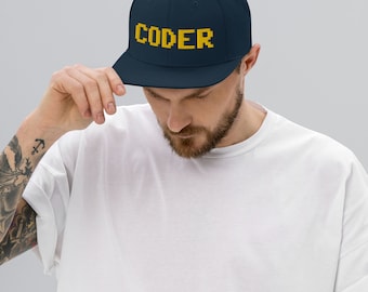 CODER Hoed, Cadeau voor computerprogrammeurs, programmeurs, techneuten en geeks, gele steek Snapback Hat