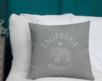 Kussen Californië, Decoratief kussen, Woondecoratie Californië, Amerikaanse Vlag, Republiek Californië, Beer, Cadeaukussen, Housewarmingcadeau
