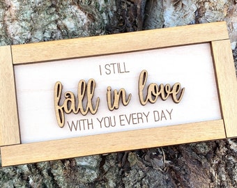 Fall in Love Sign, Wood Sign, Valentines Day Gift, Wedding Gift, Wedding Reception Decor, Engagement Gift, Anniversary Gift, Gift for Women