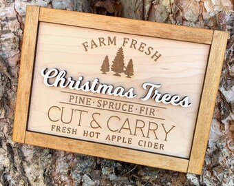 Farm Fresh Christmas Tree Sign, Wood Sign, Laser Engraved Sign, Tiered Tray Sign, Christmas Tree Sign, Neutral Decor, Christmas Decor