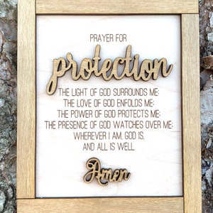 Prayer for Protection Sign, Wood Sign, Laser Engraved Sign, Tiered Tray Sign, Religious Gift, Birthday Gift, Gift for Women, Prayer Sign