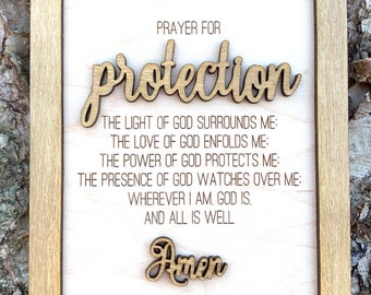 Prayer for Protection Sign, Wood Sign, Laser Engraved Sign, Tiered Tray Sign, Religious Gift, Birthday Gift, Gift for Women, Prayer Sign