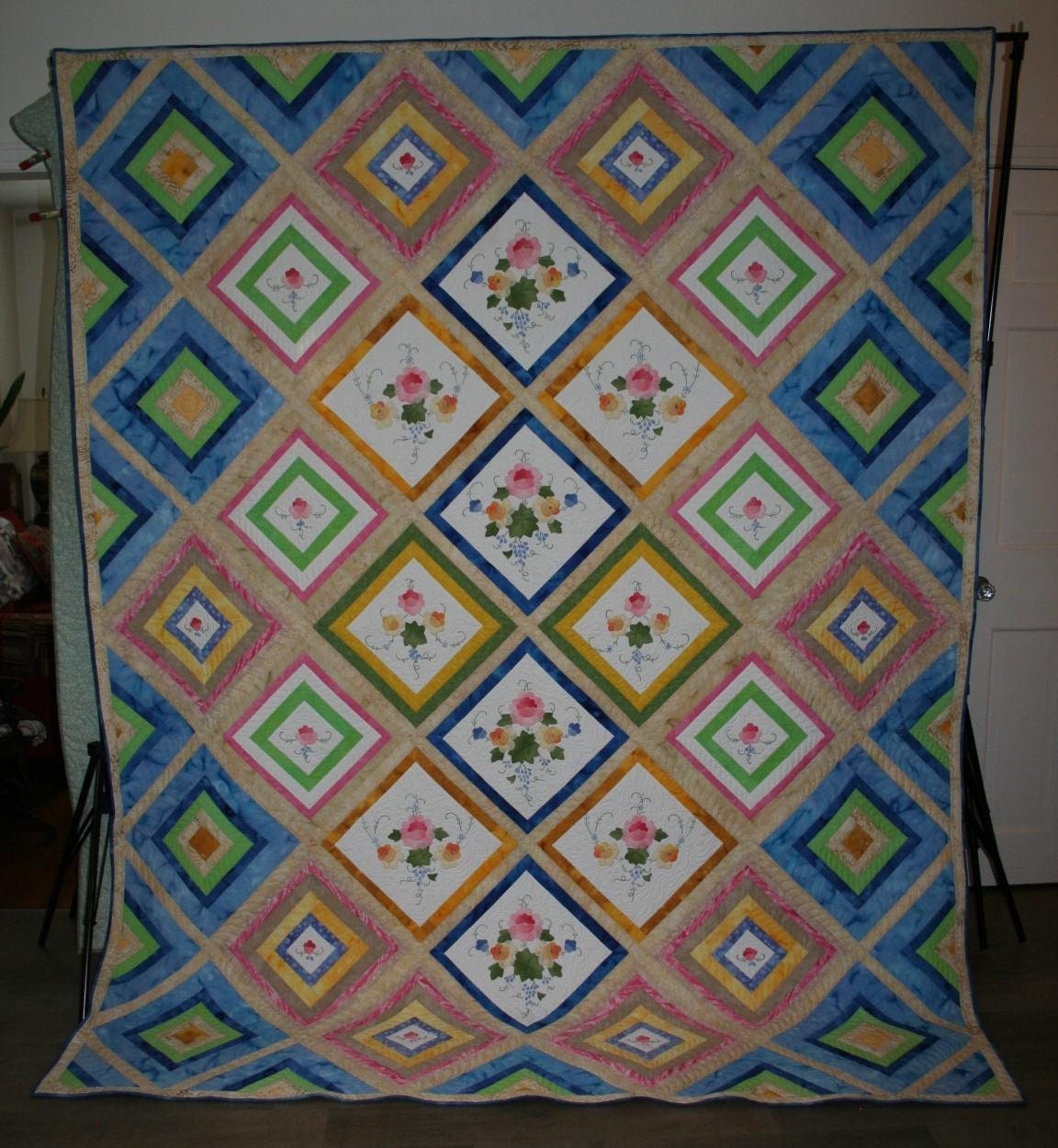 Quilt 87" x 108" from Vintage Tablecloths. Made by Wilma Cogliantry