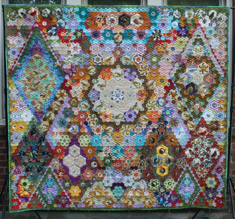 Complex Patchwork Hexagon Quilt English Paper Pieced 90
