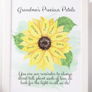 Personalized Gift Sunflower Wall Art, Customized Names, Wall Decor, Gift for Grandma, Gift for Mom, Gift for Nana, Handmade Gift for Her
