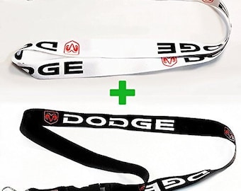 2 Dodge Lanyards Keychains: Black & White - Neck Strap ID Badge Holder - Handmade