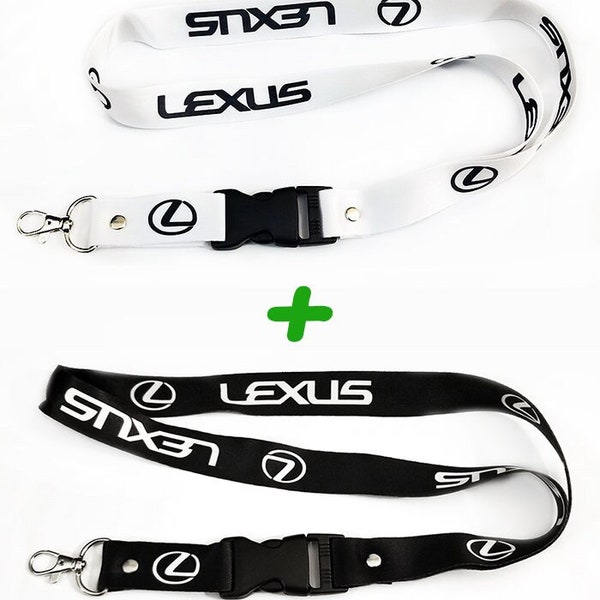 2 Lexus Lanyards 1 White and 1 Black Car Racing Keychain Key Ring Clip ID Cellphone Neck Strap Badge Holder Hanger Double Sided
