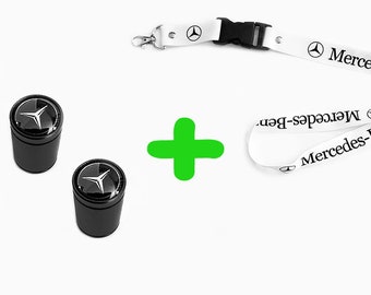 4 Mercedes Benz Tire Air Valve Cap Cover and 1 White Lanyard Keychain Key Ring Clip ID Cellphone Neck Strap Badge Holder Hanger Double Sided