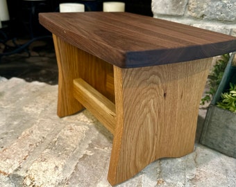 Walnut & Oak Step Stool – Foot Stool – Kitchen Stool – Bench – Plant Stand – Handmade