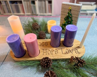 Handcrafted White Oak Advent Candle Holder and Christmas Centerpiece for Five Candles