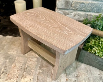 Solid Oak Step Stool WHITE WASHED – Foot Stool – Kitchen Stool – Bench – Plant Stand – Handmade