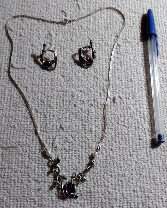 Unsigned Sterling Silver Dangle Post Back Earring… - image 1