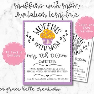 Muffins with Mom Invitation Editable Canva Template image 1