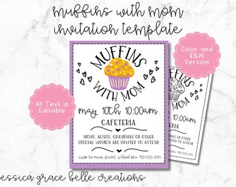Muffins with Mom Invitation Editable Canva Template
