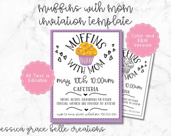 Modèle sur toile modifiable Muffins avec invitation pour maman