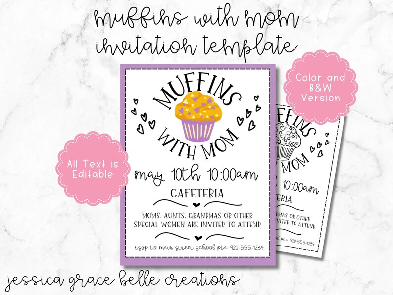 Muffins with Mom Invitation Editable Canva Template image 1