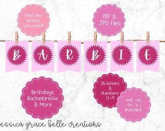 Barbie DIY Custom Printable Banner for Parties, Birthdays, Bachelorette Parties & More Create the perfect banner with your own phrases