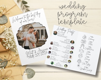 Printable Program Template, Folded, Wedding Ceremony, Canva, Instant download, Editable Order of Service, Picture Templates