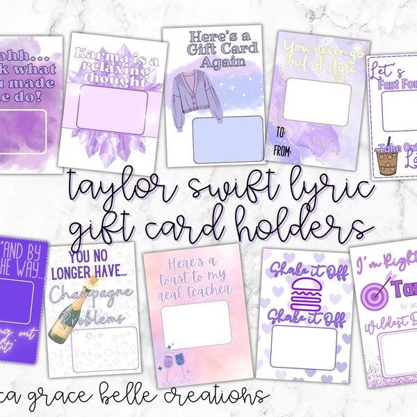 Taylor Swift Inspired Printable Gift Card Holders