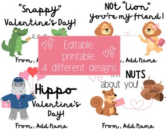 Punny Animal Valentines-Editable Instant Download