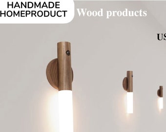 Magnetic Wall Lamp - Wood USB Night Light, Closet Light Under Cabinet