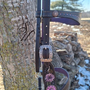 Two in One Side-pull Carved Pink Fower Headstall
