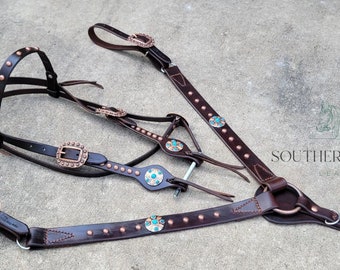 Browband Western Tack Set Dark Oil, Copper and Turquoise