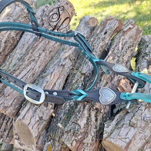 Teal Padded Leather English Bridle Browband With Teal Crystals | Horse Riding Show Accessory