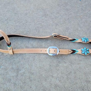 Small Draft/Draft Cross Horse Headstall in Light Oil and Turquoise Twist