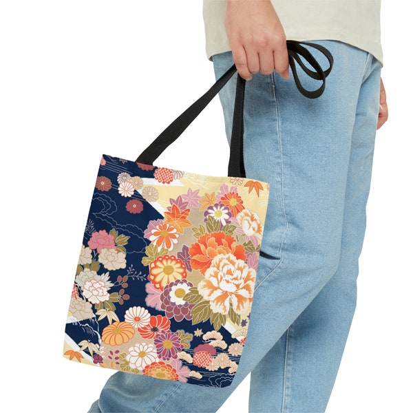 Sac Tote Japonais Motif Kimono - 12x14 Pouces, Coton, Léger, Noir, Fait Main, Neuf Sans étiquette