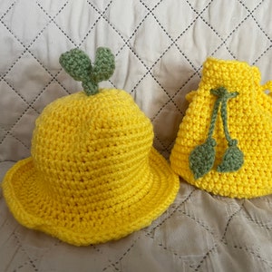 Gorro de pescador con forma de limón para niño pequeño y bolso a juego (la bolsa de limonada para adulto que se muestra en la foto no está incluida)