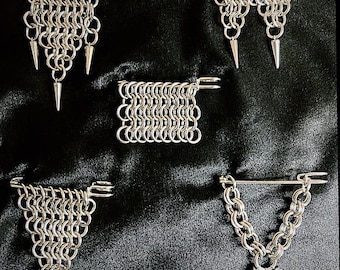 Chain Pins. Silver Stainless Steel Medieval Armor. Made in Canada. Unique Metal Accessories. Alternative Modern Jewelry. Smooth Sleek Design
