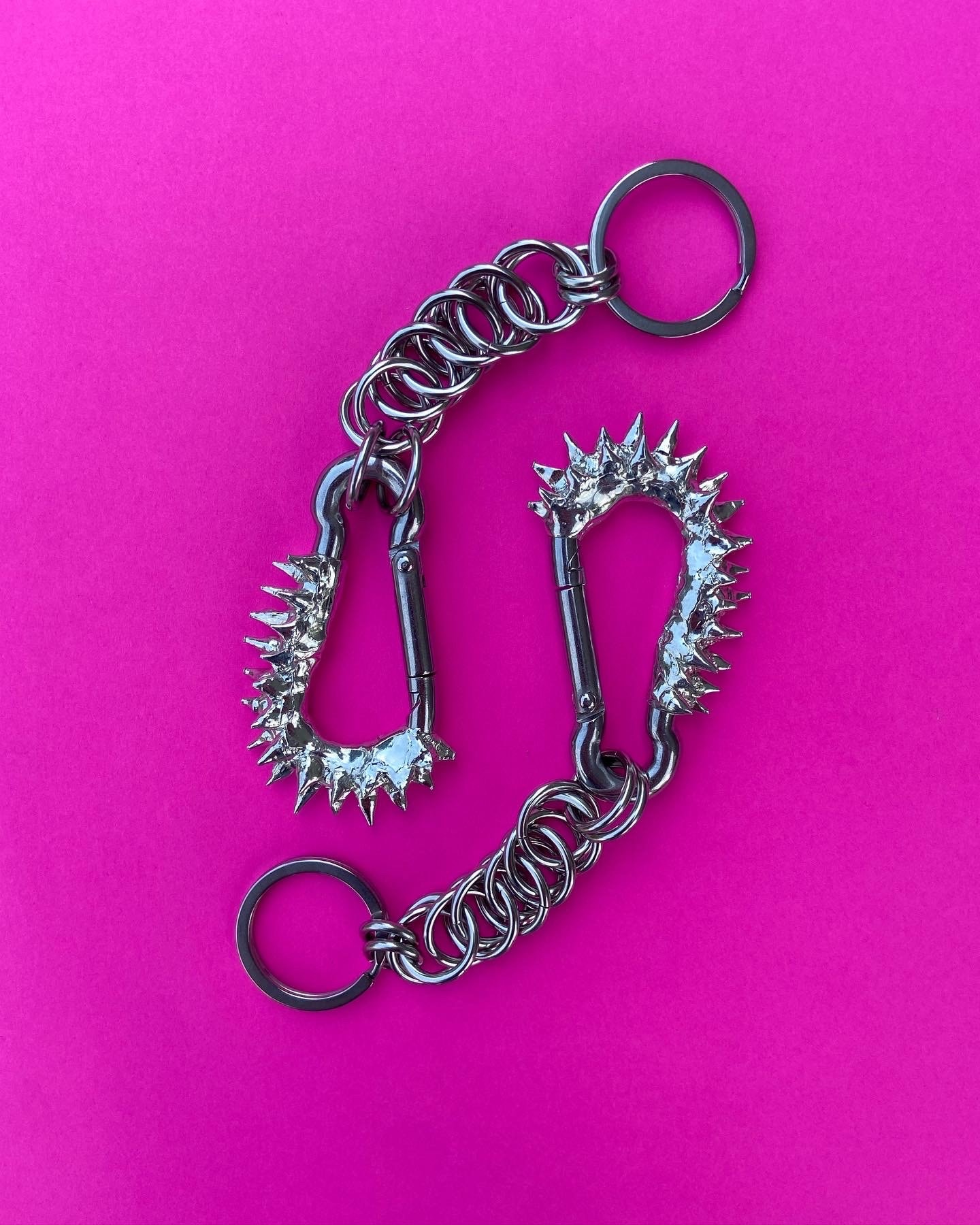 Spiked Carabiner Keychain. Chain Mail Unisex Design. Lead Free Solder. Made in Canada. Handmade Accessories. Medieval Gothic Grunge Style.