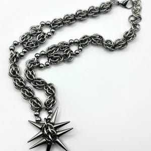 Handmade Stainless Steel Spiked Chainmail Necklace, Gothic Jewelry