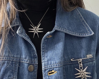 Flail Jewelry Set. Earrings, Pin, Pendant Necklace. Stainless Steel Unisex Accessories. Made in Canada. Medieval Spiky Armor. Gothic Design.