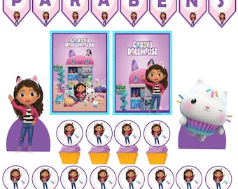 Fête d'anniversaire de Gabby's Dollhouse, nom et âge personnalisés, rapide et facile pour votre fête ! expédition en 24 heures !