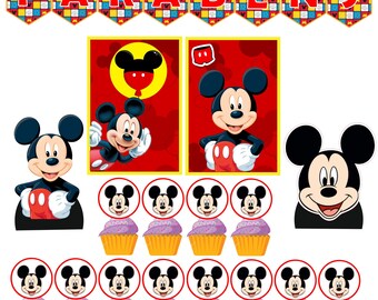 Mickey party personalized name and age, quick and easy for your party! shipping in 24 hours!