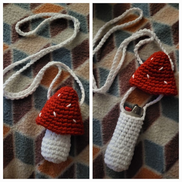 PATTERN ONLY!!!Crochet mushroom lighter/chapstick/vape necklace pattern