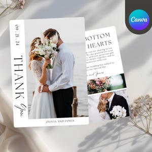 Carta de agradecimiento elegante, nota de boda, plantilla editable de agradecimiento para tarjeta de boda, agradecimiento por configuración de lugar minimalista