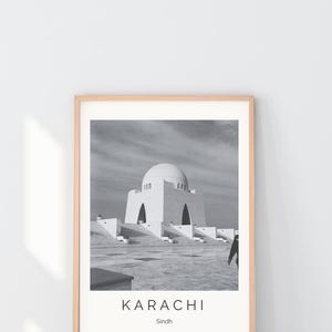 Karachi Pakistan Poster Mazar e Quaid Minimalist Black and White Wall Art Sindh City Print Travel Photography Decor