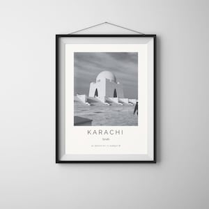 Karachi Pakistan Poster Mazar e Quaid Minimalist Black and White Wall Art Sindh City Print Travel Photography Decor Digital Print