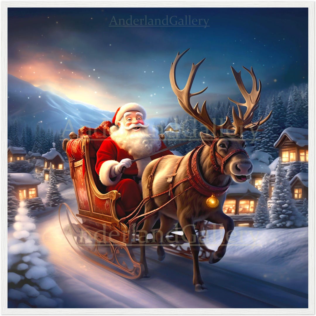 Happy Santa Claus in His Sleigh - Premium Semi-matte Poster With or ...