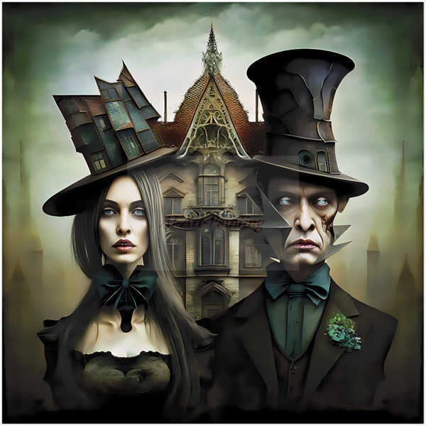 Aluminiumdruck - Aluminium-DIBOND® - Victorian-Gothic-Nightmare-Couple (Stil=Surrealismus+Kubismus) -digital artwork-